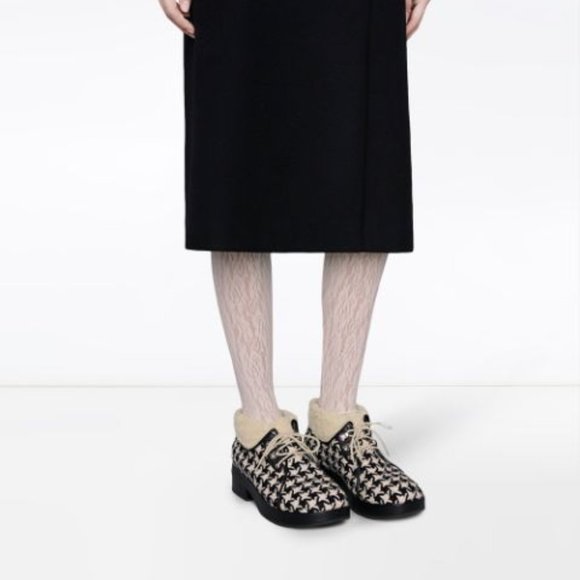 Gucci Houndstooth Lace up Bootie in White NEW IN BOX - Picture 11 of 13